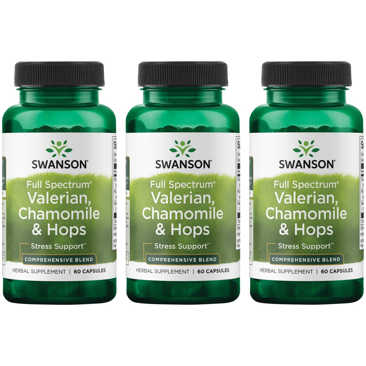 Swanson Valerian Chamomile & Hops 60 capsules front view