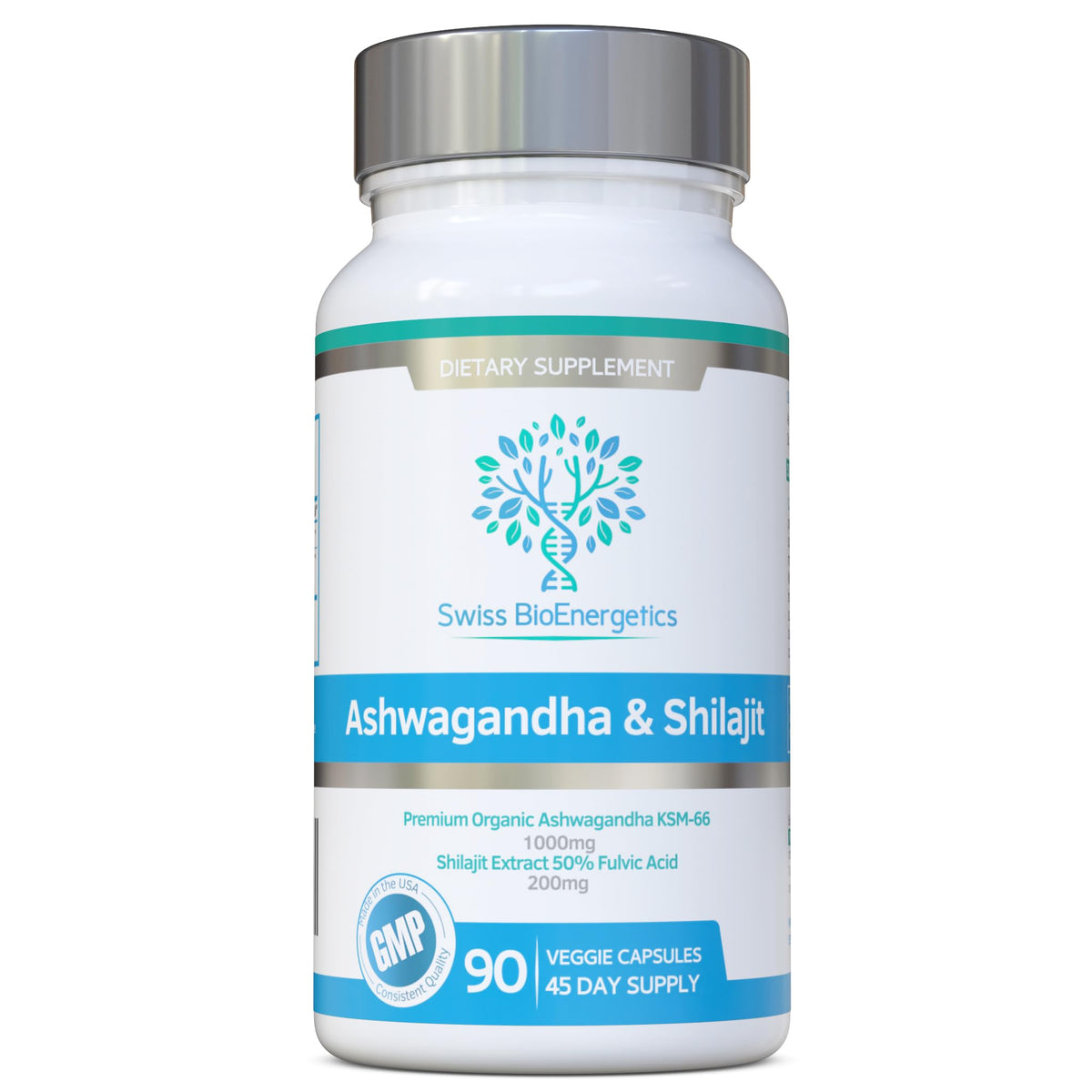 swiss bioenergetics Ashwagandha & Shilajit capsules front view