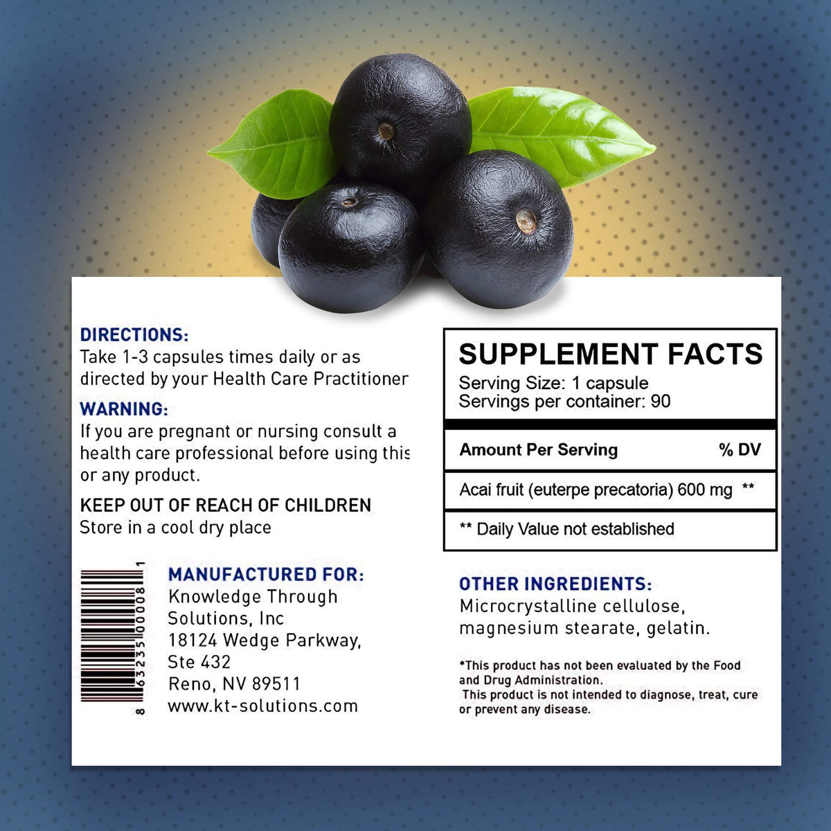 Synerplex Acai capsules on a wooden surface