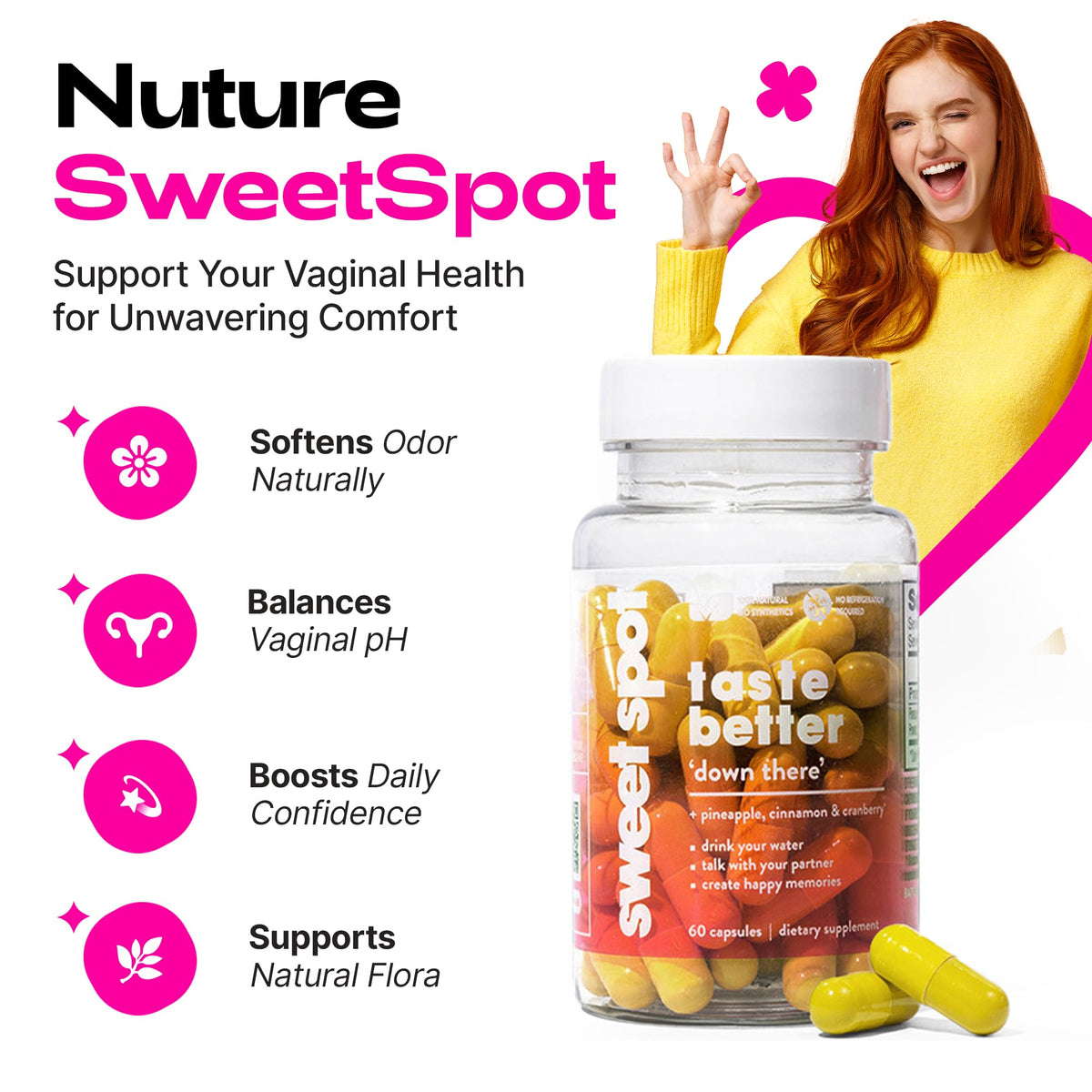 TASTE THE SWEET SPOT Pineapple & Cranberry capsules side view