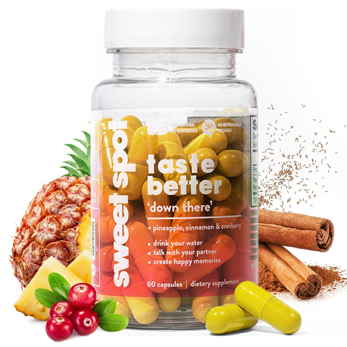 TASTE THE SWEET SPOT Pineapple & Cranberry Vaginal Health Supplement front view