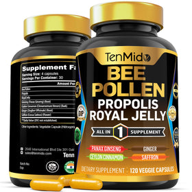 Tenmido Bee Pollen Capsules 120 count bottle front view