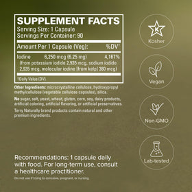Terry Naturally Tri-Iodine 6.25 mg supplement bottle with a measuring spoon