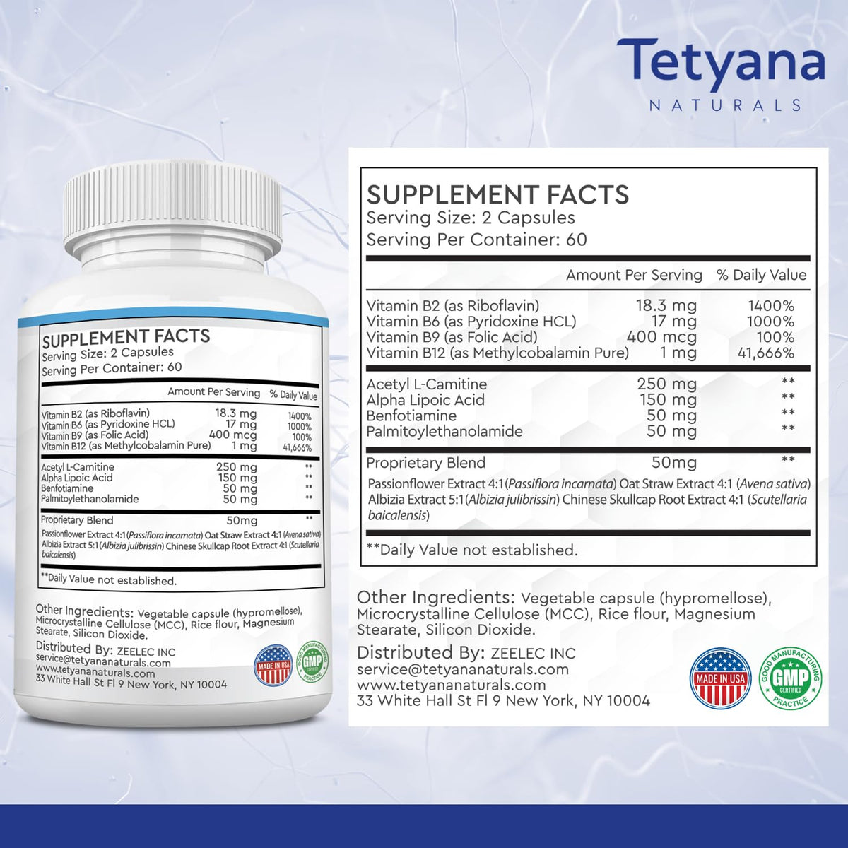 Tetyana Naturals Sciatic Nerve Support Supplement 120 Capsules back view