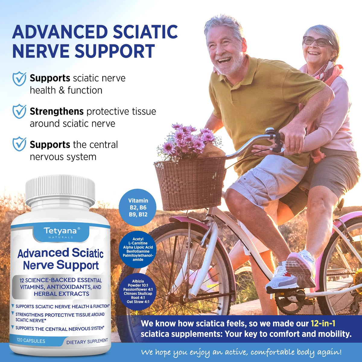 Tetyana Naturals Sciatic Nerve Support Supplement 120 Capsules with ingredients list