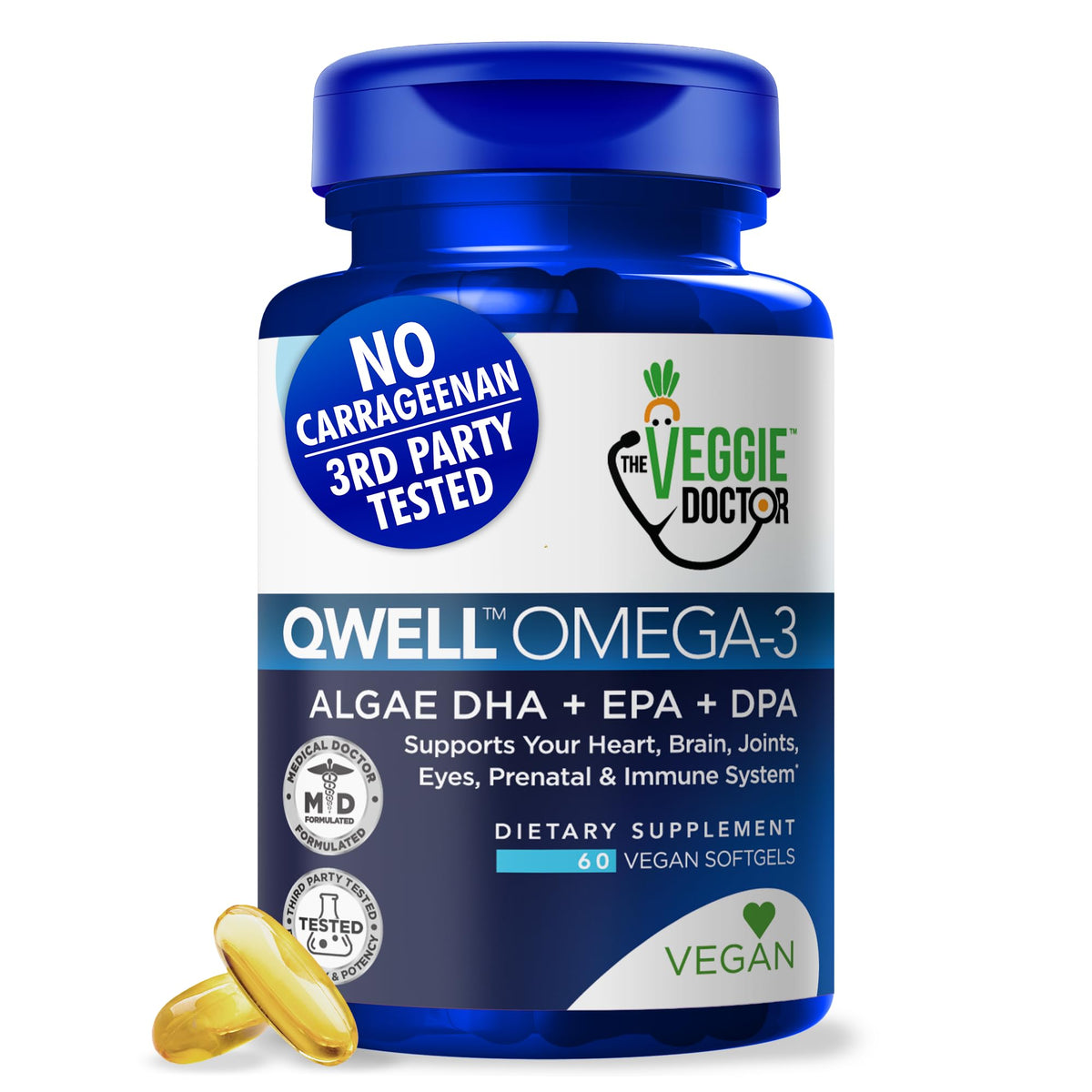 The Veggie Doctor Vegan Omega 3 Supplement capsules front view