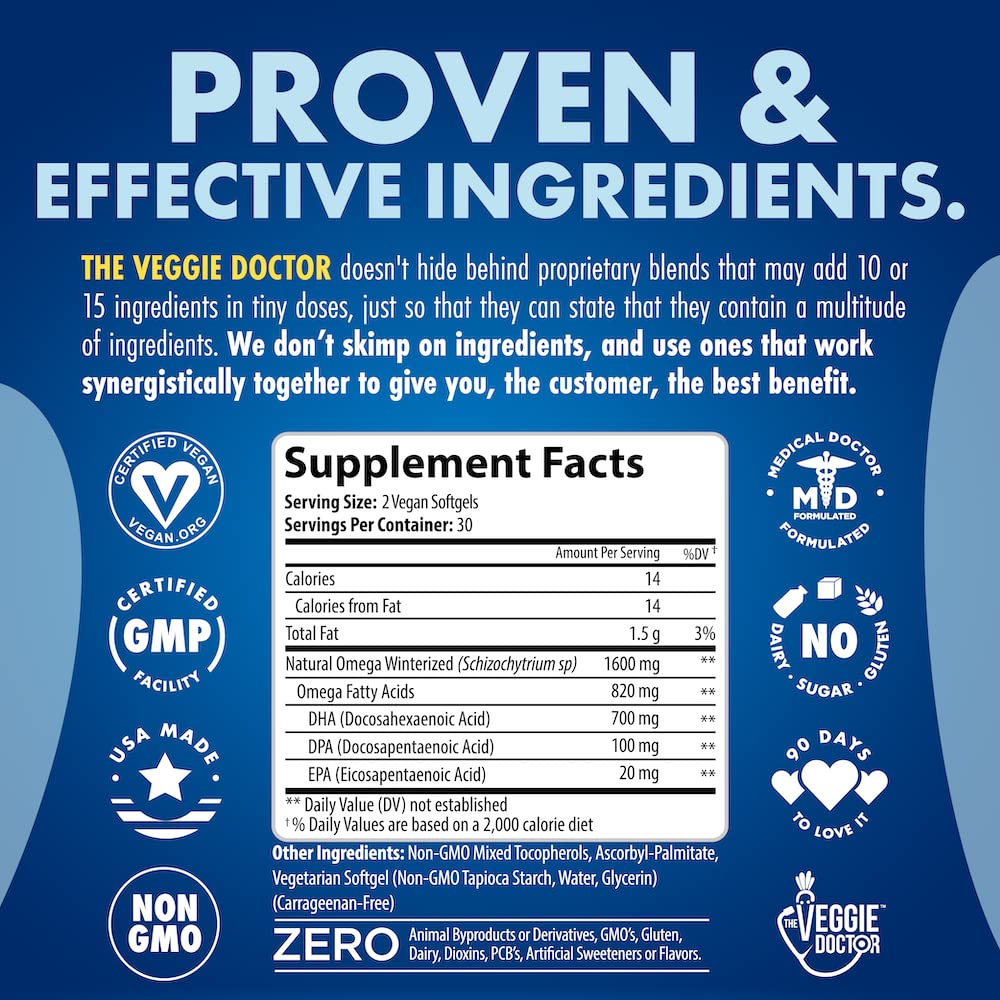 The Veggie Doctor Vegan Omega 3 Supplement packaging side view