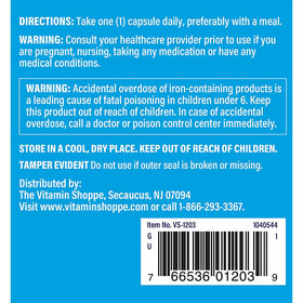 The Vitamin Shoppe Iron 28MG 300 Capsules back view