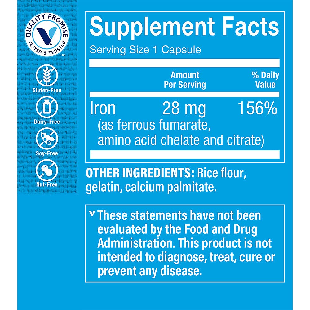 The Vitamin Shoppe Iron 28MG 300 Capsules side view