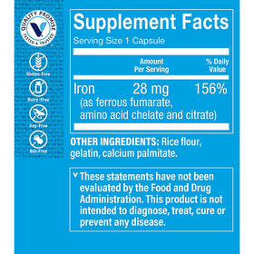 The Vitamin Shoppe Iron 28MG 300 Capsules side view