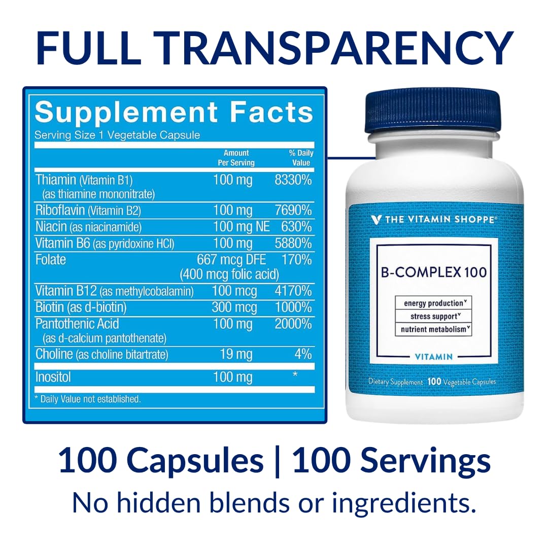 The Vitamin Shoppe Vitamin B-Complex bottle with a soft background