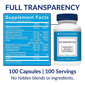 The Vitamin Shoppe Vitamin B-Complex bottle with a soft background