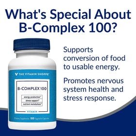 The Vitamin Shoppe Vitamin B-Complex capsules on a wooden table