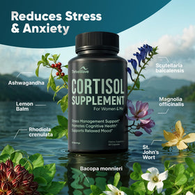ThriveWave Cortisol Supplements capsules on a table
