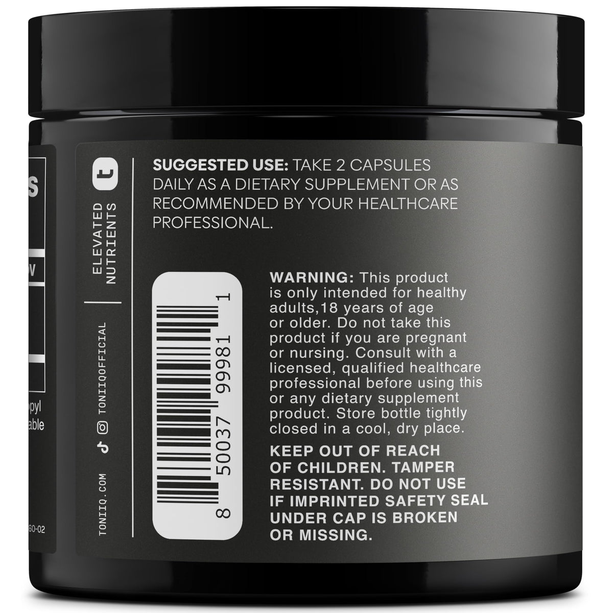 Toniiq Trans Resveratrol 1000mg supplement bottle back view