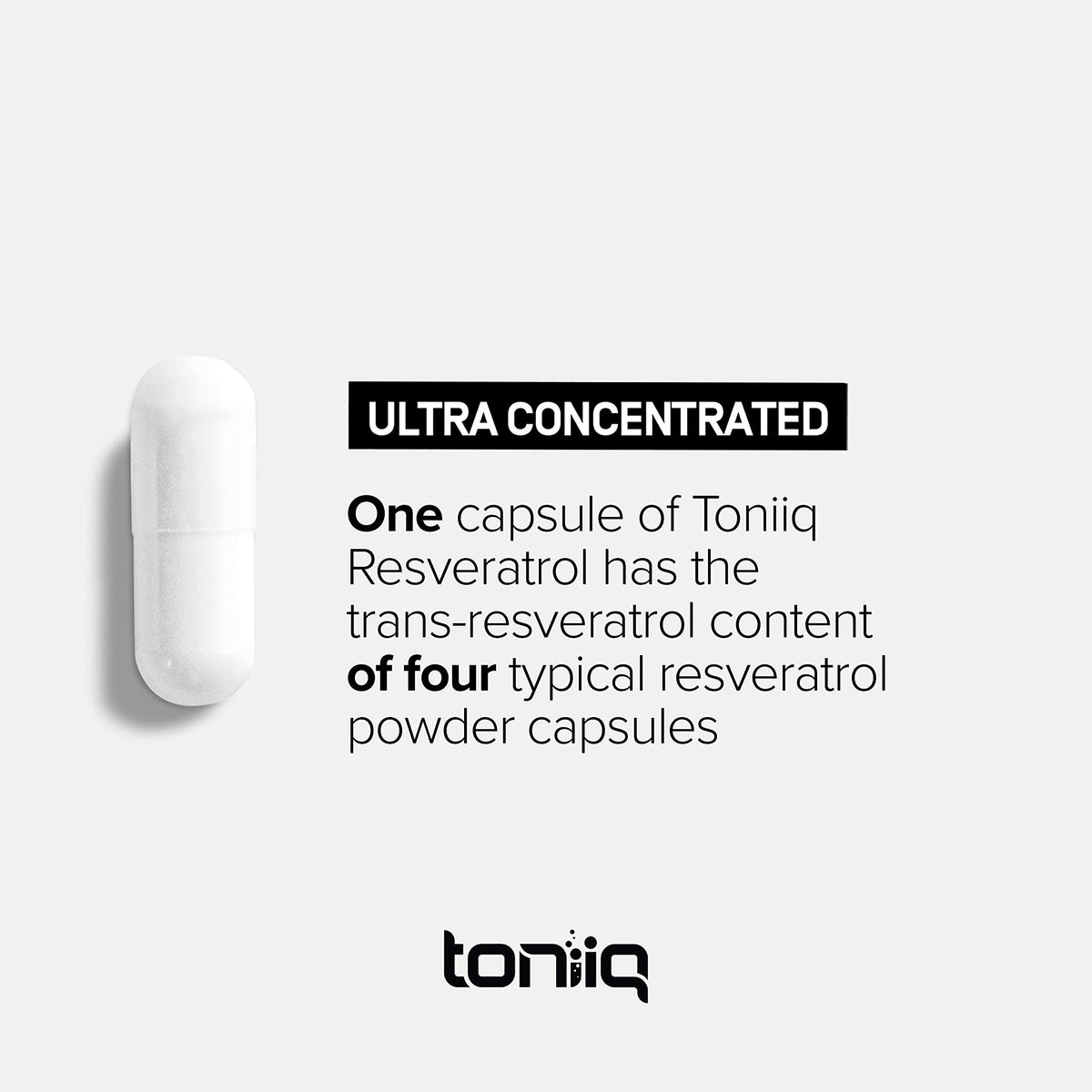 Toniiq Trans Resveratrol 1000mg supplement bottle with measuring spoon