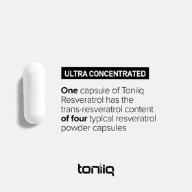 Toniiq Trans Resveratrol 1000mg supplement bottle with measuring spoon