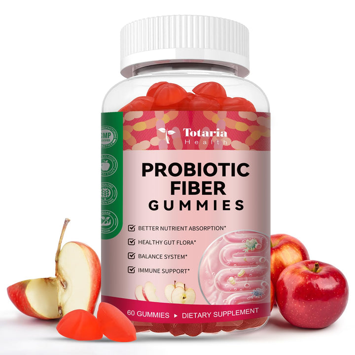 Totaria 9-in-1 Sugar-free Probiotic Fiber Gummies front view, apple flavor