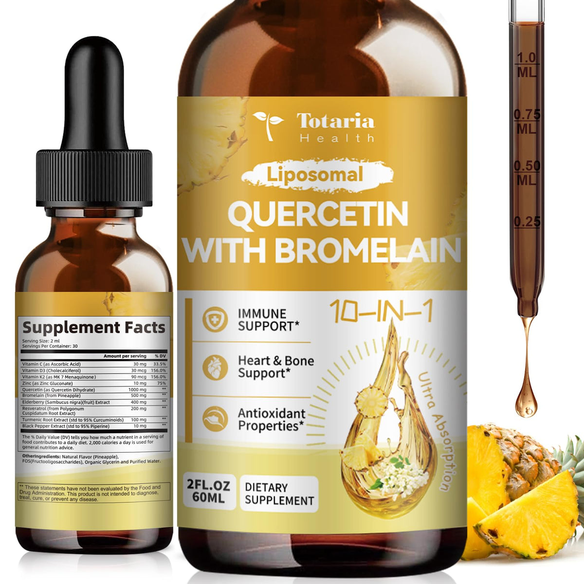 Totaria Liposomal Quercetin Liquid Drops 1000mg front view