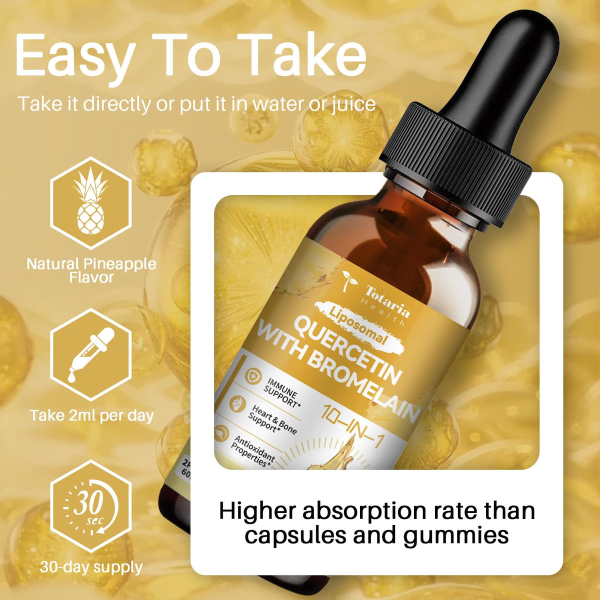 Totaria Liposomal Quercetin Liquid Drops natural pineapple flavour
