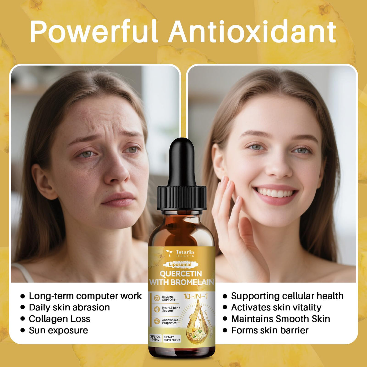Totaria Liposomal Quercetin Liquid Drops packaging with ingredients