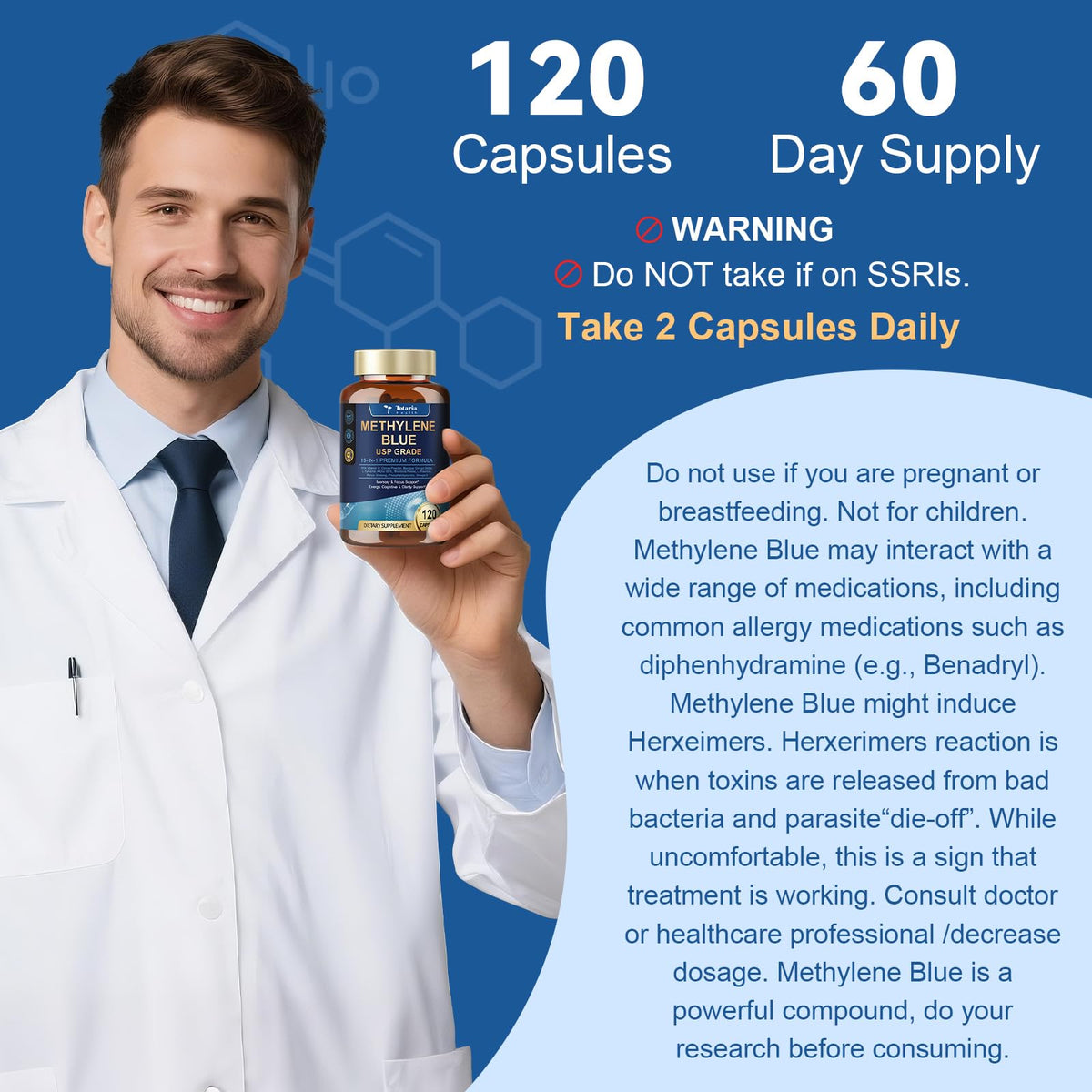 Totaria Methylene Blue 13-in-1 Brain Formula bottle with a measuring spoon