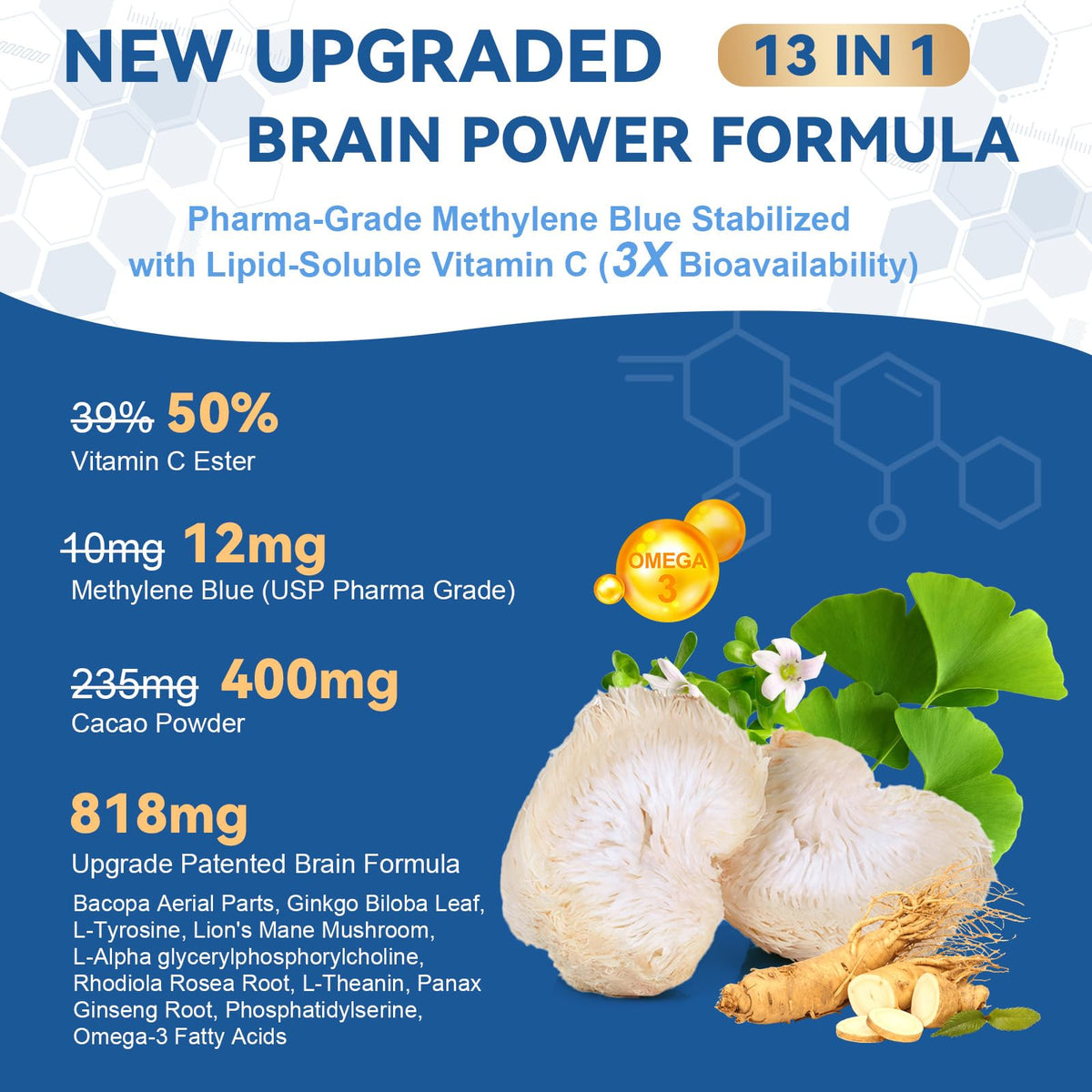 Totaria Methylene Blue 13-in-1 Brain Formula capsules close-up