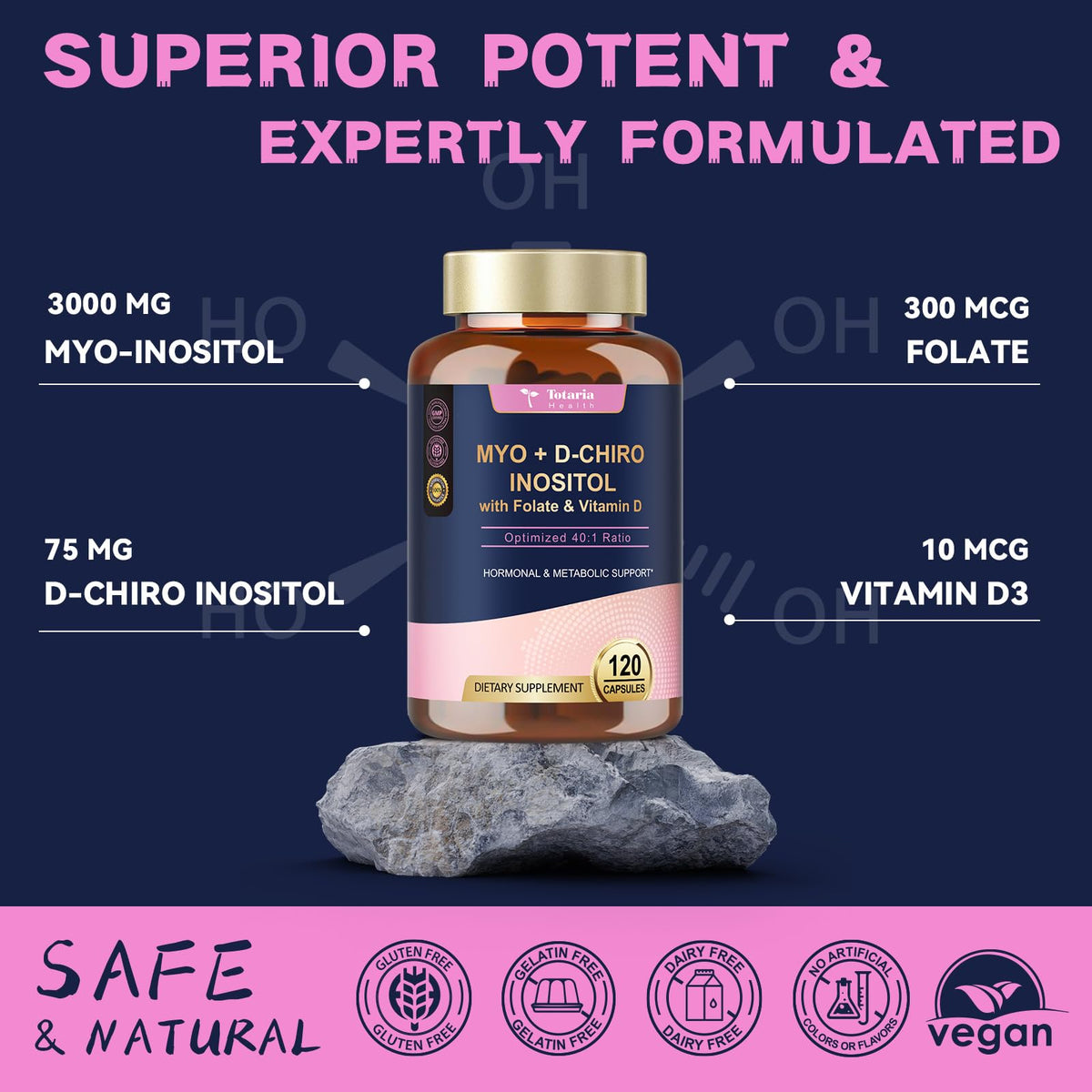 Totaria Myo-Inositol & D-Chiro Inositol Capsules with measuring spoon
