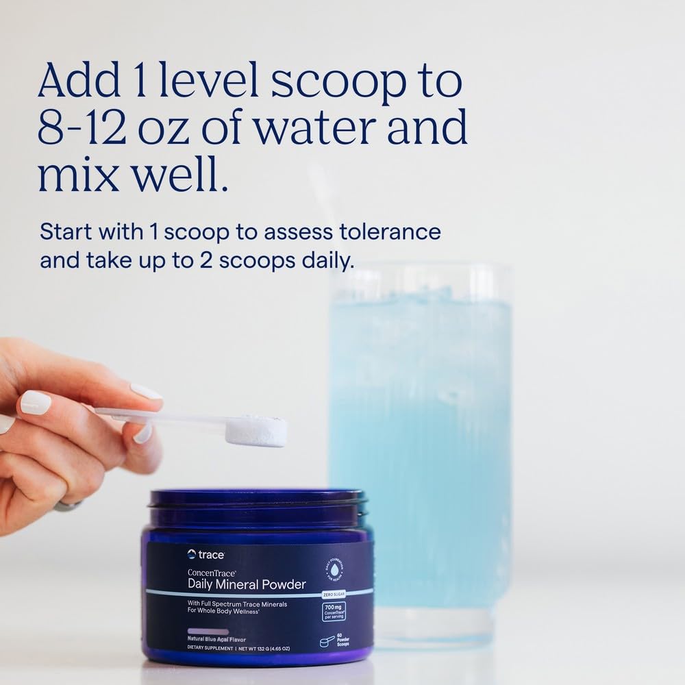 Trace Minerals ConcenTrace Mineral Powder Blue Acai mixed in water