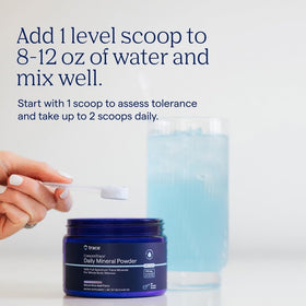Trace Minerals ConcenTrace Mineral Powder Blue Acai mixed in water