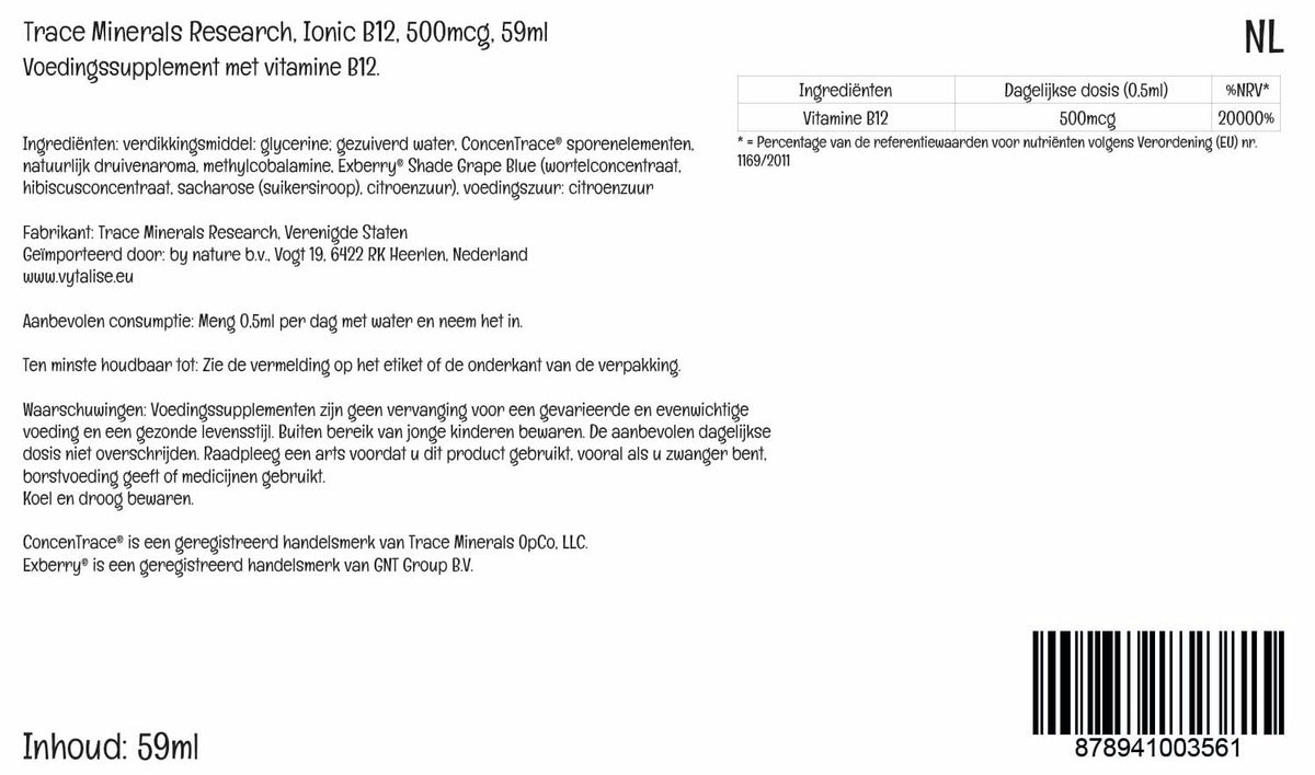 Trace Minerals Liquid Ionic Vitamin B12 1000 mcg ingredients list