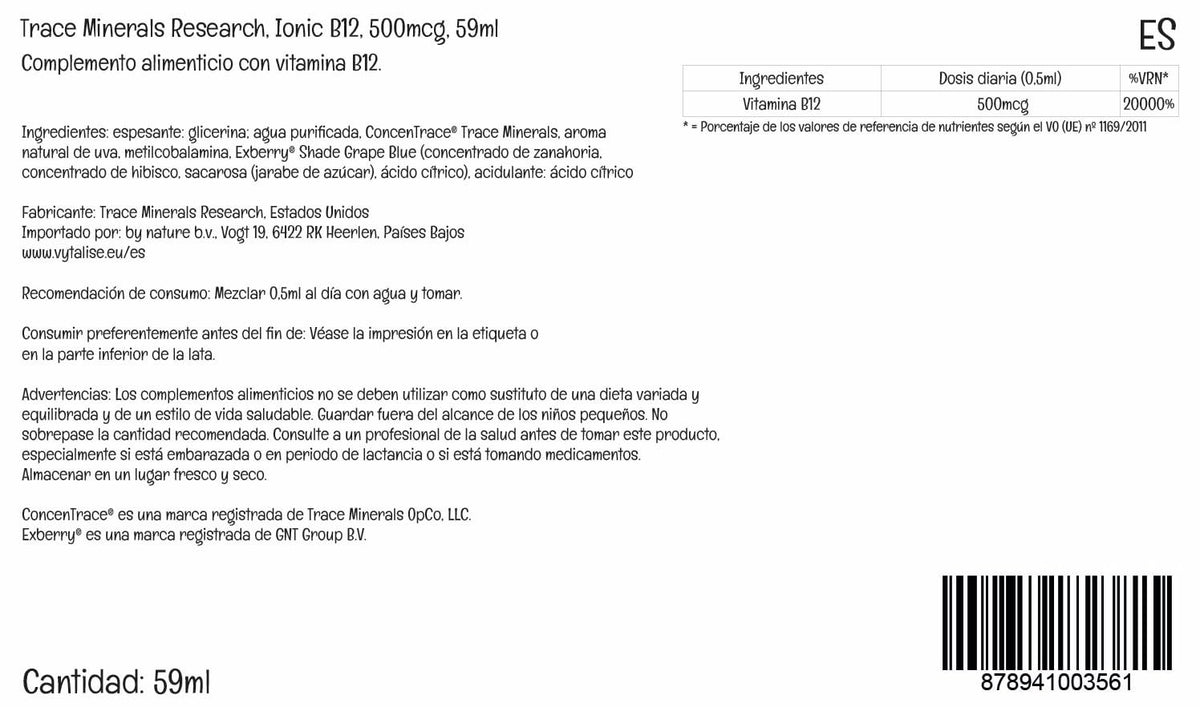 Trace Minerals Liquid Ionic Vitamin B12 1000 mcg with dropper