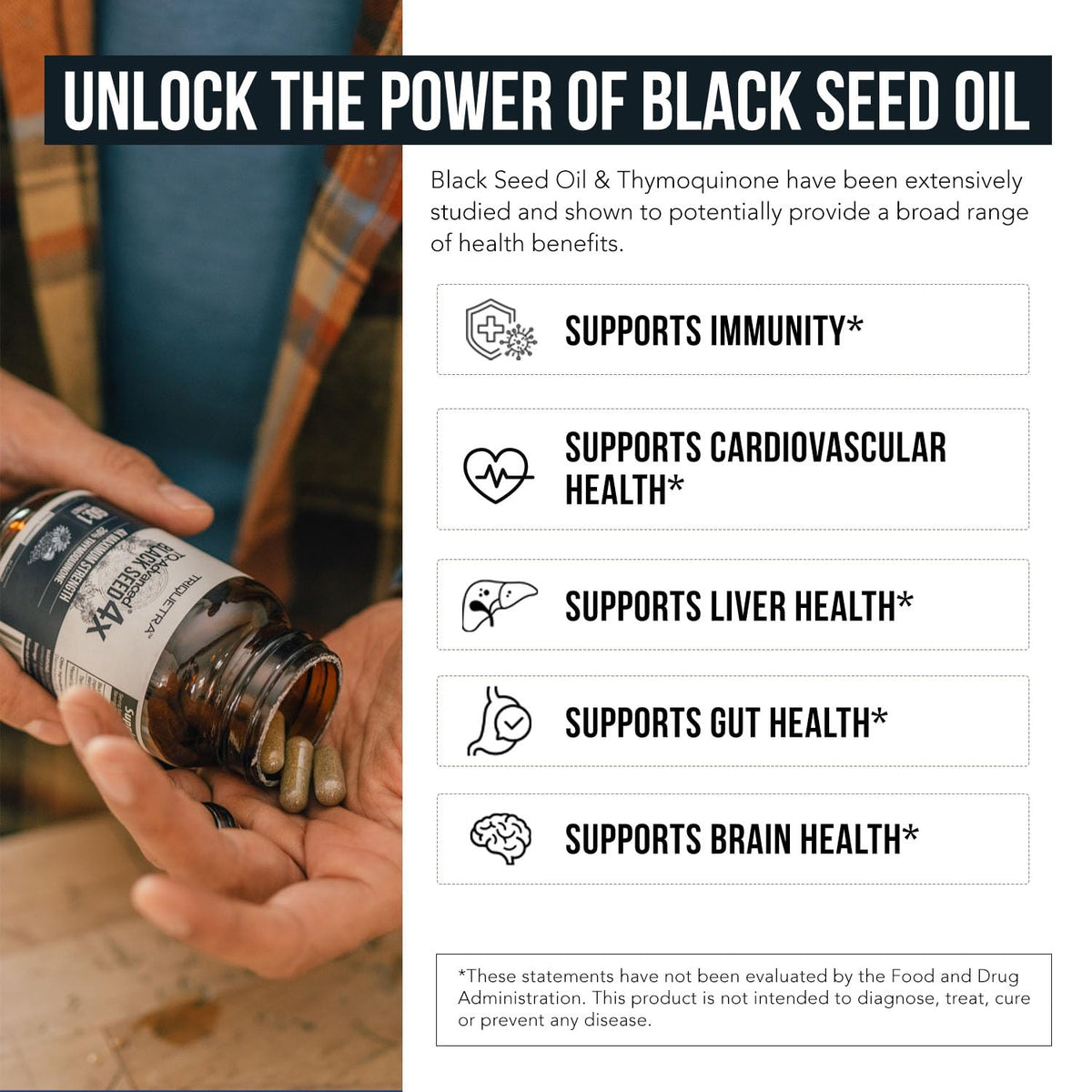 Triquetra Health Black Seed Oil Extract Capsules on a wooden surface