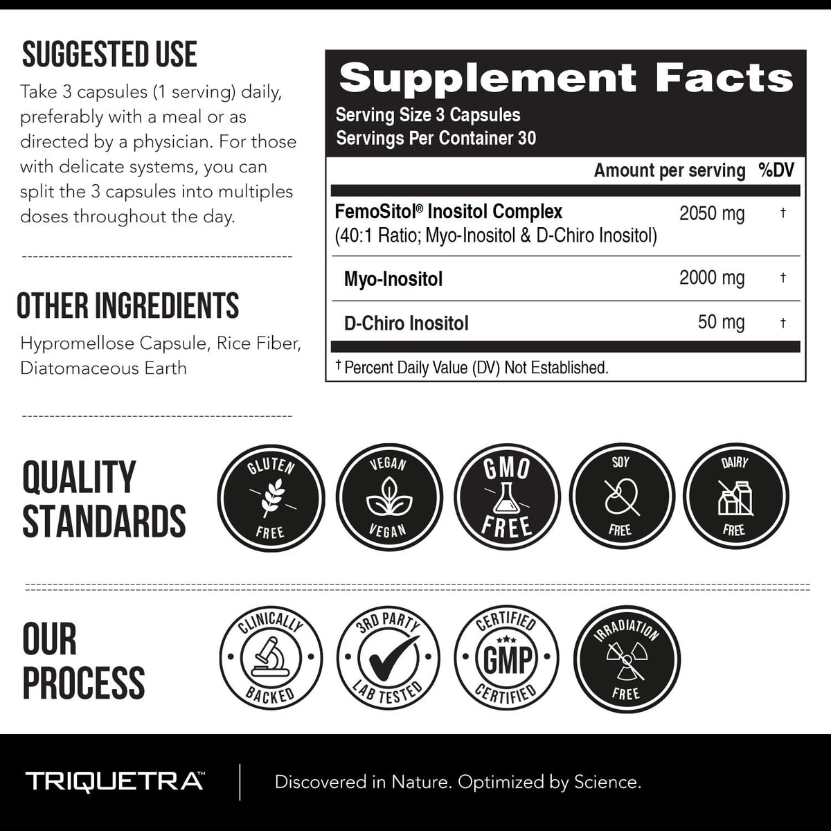 Triquetra Health Femositol Myo-Inositol & D-Chiro Inositol 90 Capsules back view