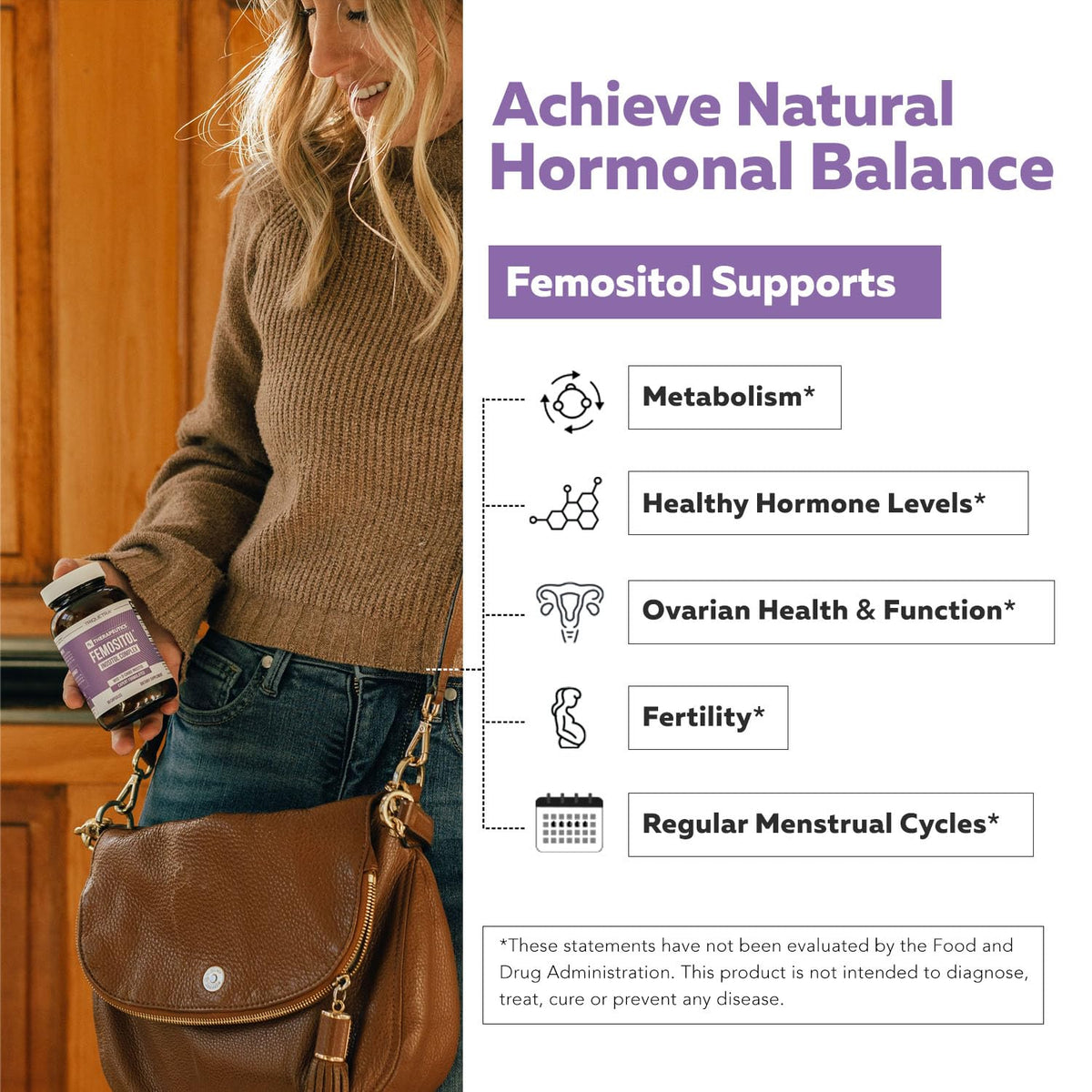 Triquetra Health Femositol Myo-Inositol & D-Chiro Inositol capsules on a wooden table