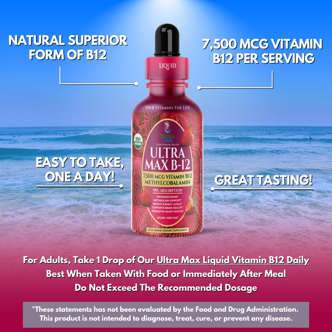 Tropical Oasis Ultra Max B12 5000mcg liquid drops strawberry flavor