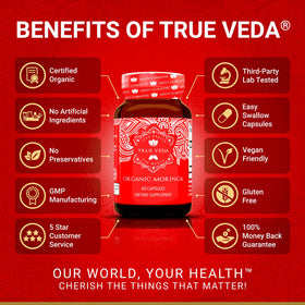 True Veda Organic Moringa Capsules side view showing label