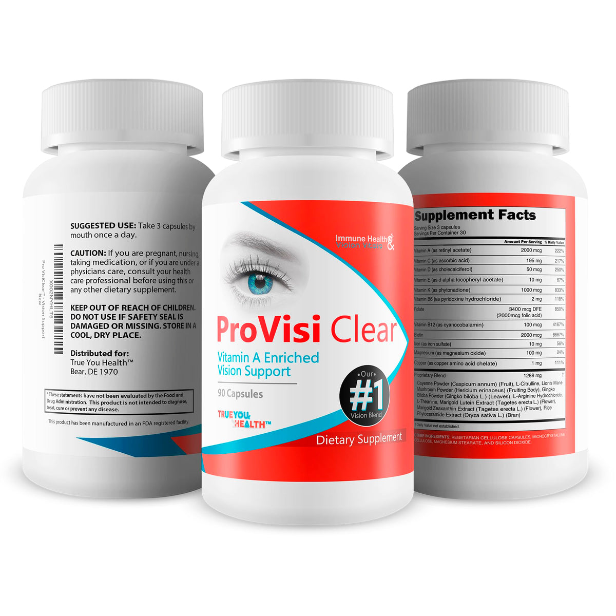 True You Health Pro VisiClear Vitamin A Vision Support capsules with vitamins