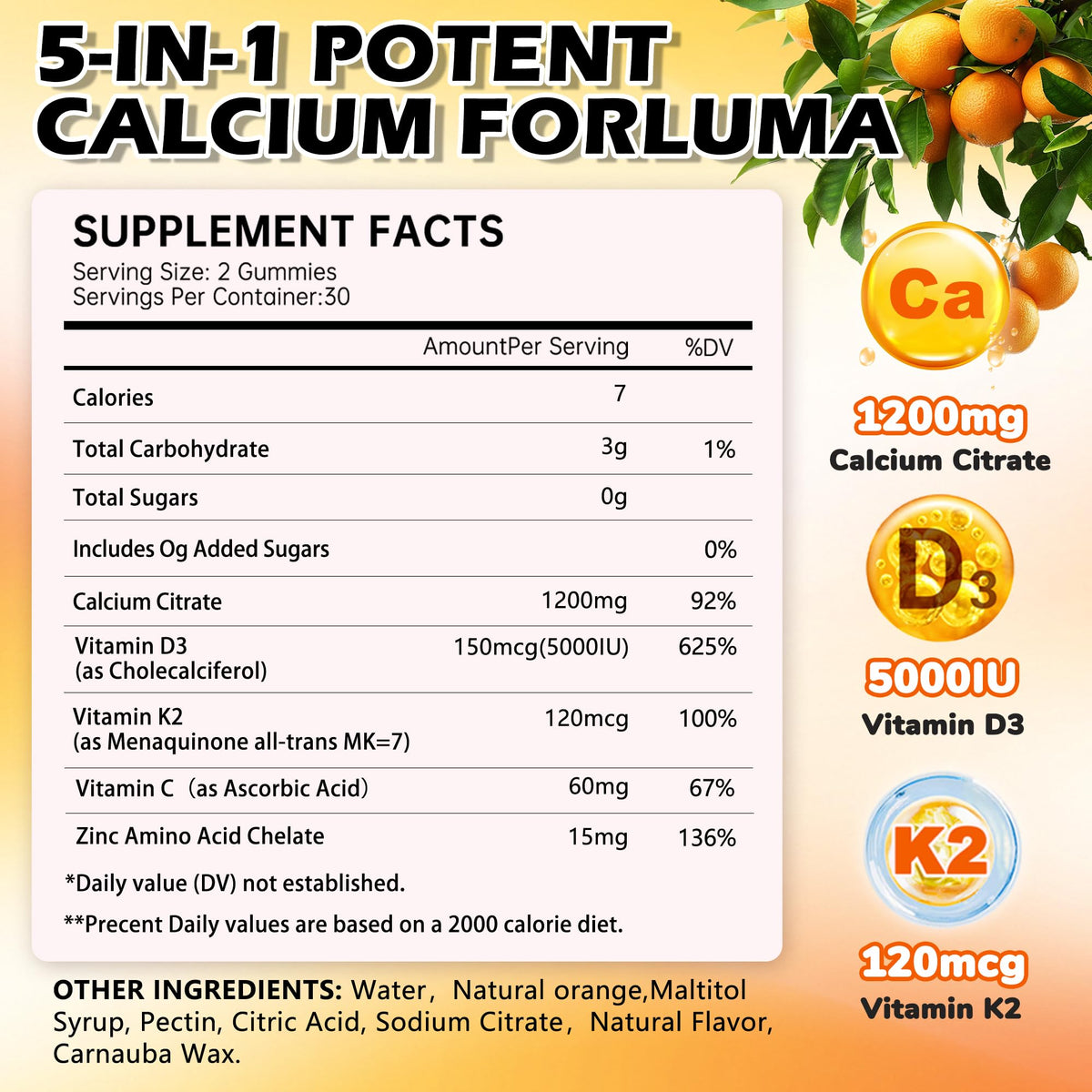 tsunshnes Calcium Citrate Gummies ingredients list on packaging