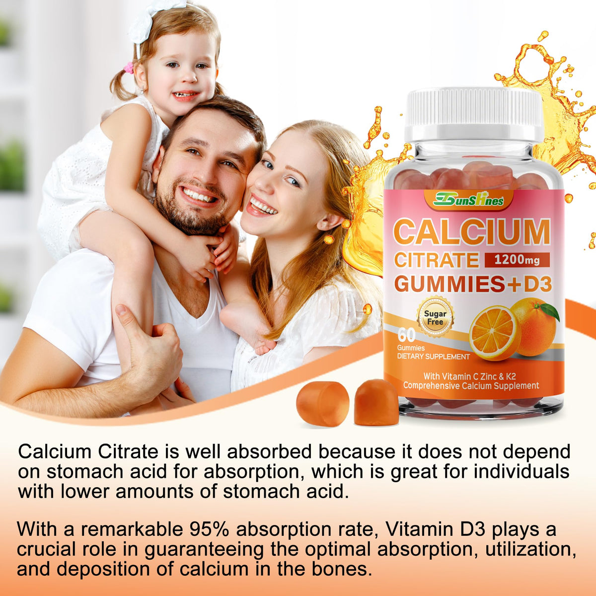 tsunshnes Calcium Citrate Gummies serving size on a spoon