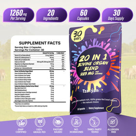 tzaxyan 20-In-1 Beef Organ Supplement for Women with a measuring spoon
