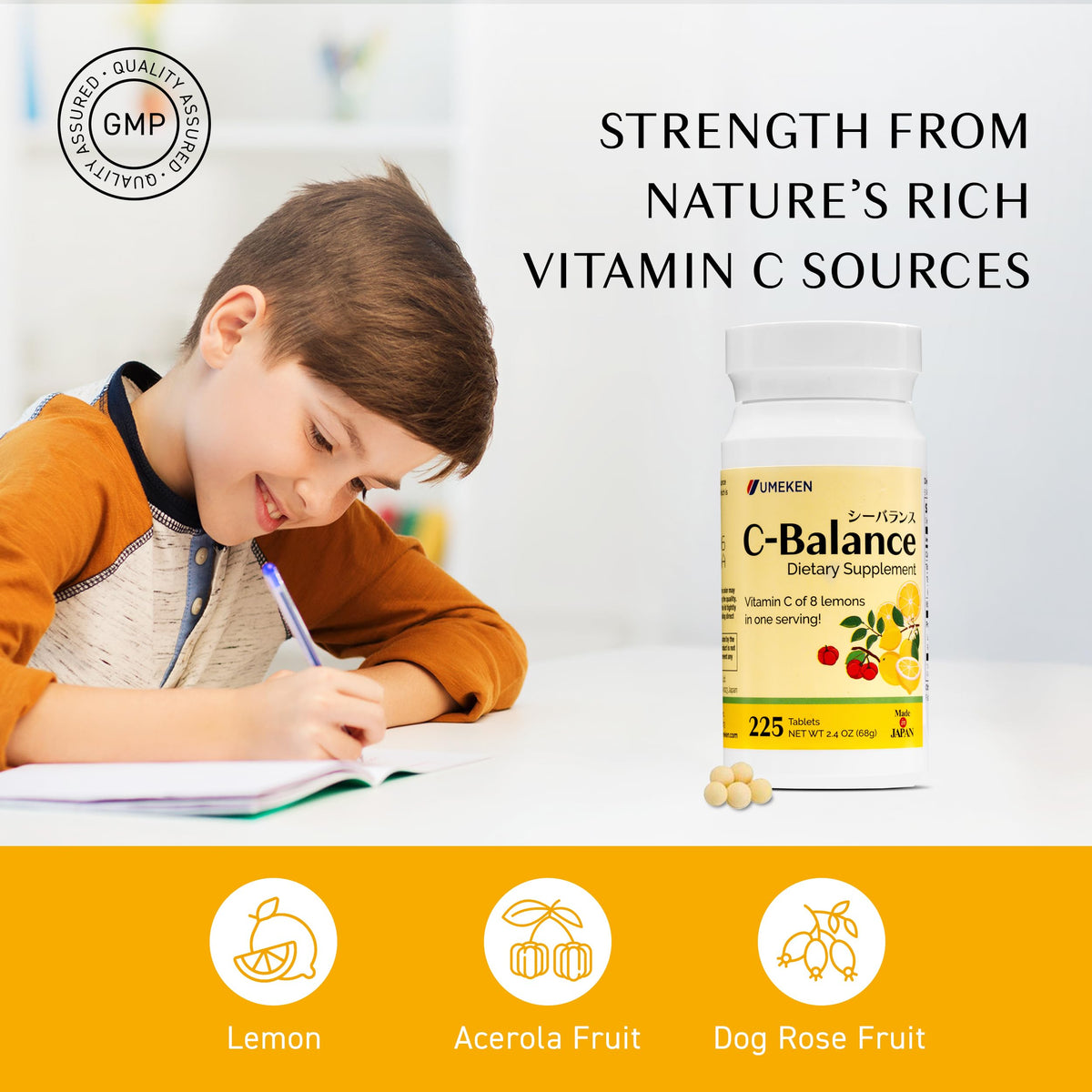 Umeken C-Balance Vitamin C Chewables in a bowl with fresh lemons