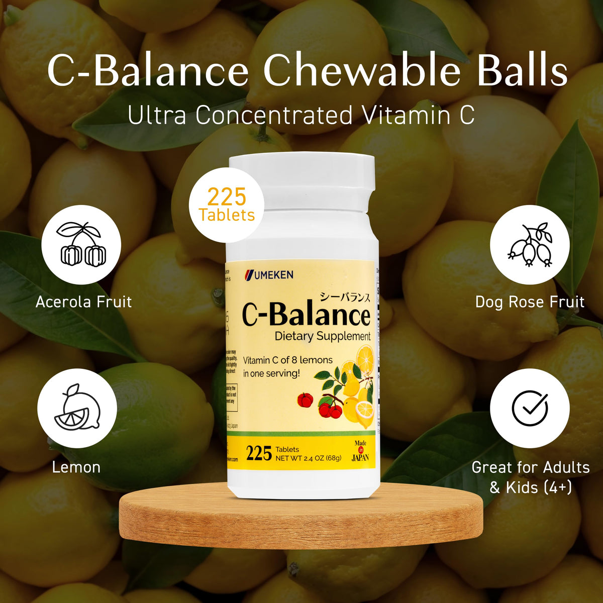 Umeken C-Balance Vitamin C Chewables side view showing chewable balls