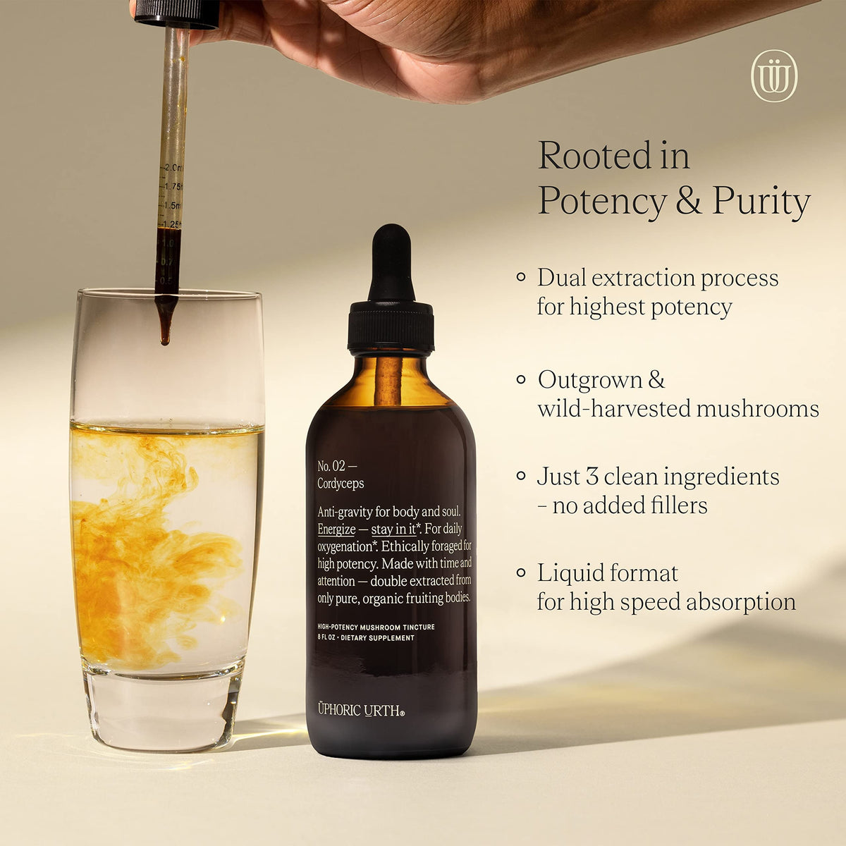 UPHORIC URTH Cordyceps Mushroom Extract Tincture in a lifestyle setting
