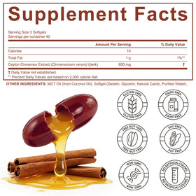 UXENPHXF Ceylon Cinnamon Capsules back view showing supplement facts