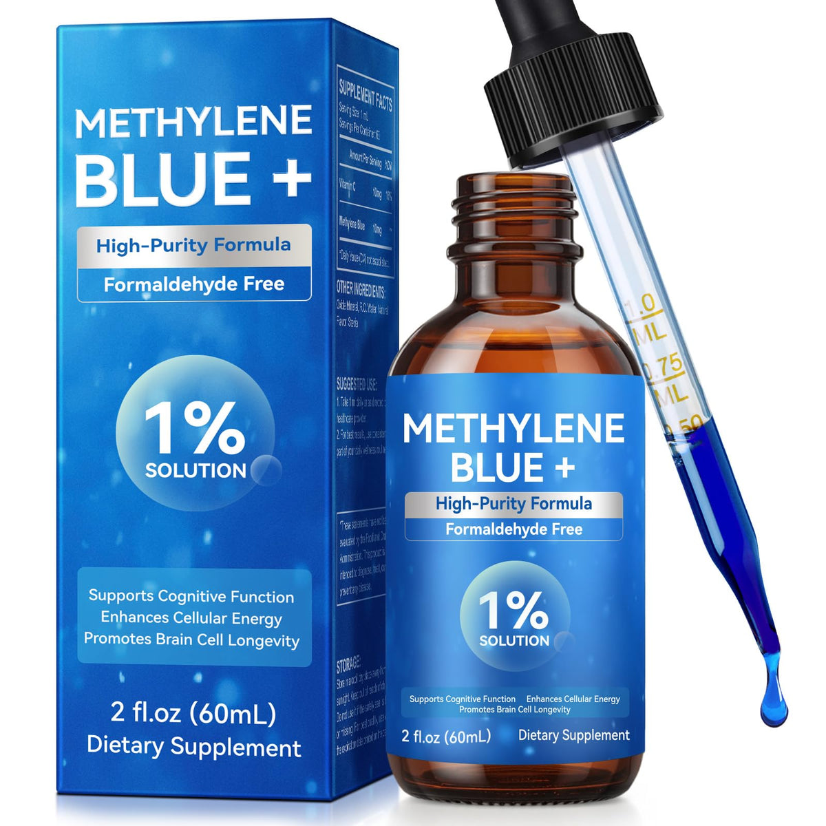 Vawcrn Methylene Blue Drops 2.0 Fl Oz glass bottle front view
