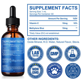 Vawcrn Methylene Blue Drops 2.0 Fl Oz glass bottle side view