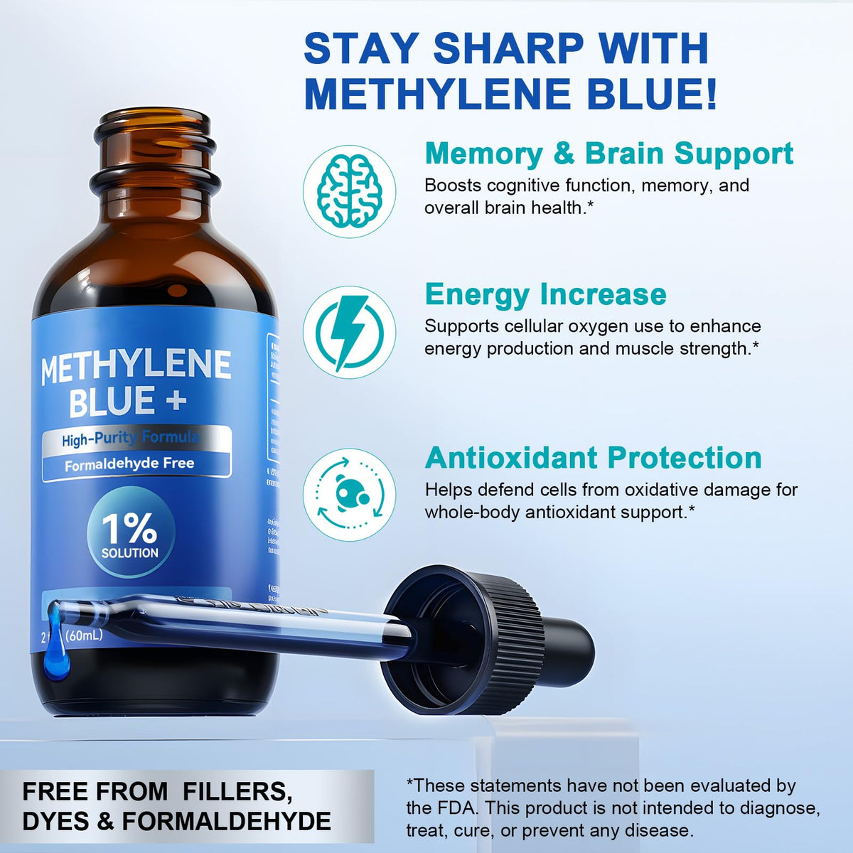 Vawcrn Methylene Blue Drops 2.0 Fl Oz with measuring spoon