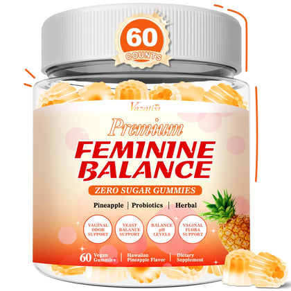 Vazatisi Sugar Free Feminine Balance Gummies front view with pineapple flavour