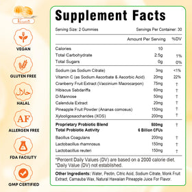 Vazatisi Sugar Free Feminine Balance Gummies on a table with fruits